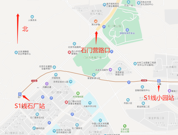 实图地铁s1线石厂站门头沟地铁居住区的起点