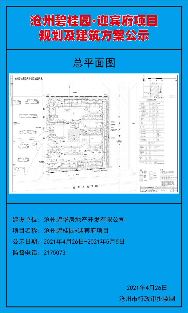 沧州碧桂园迎宾府项目规划及建筑方案公示!总户数1100