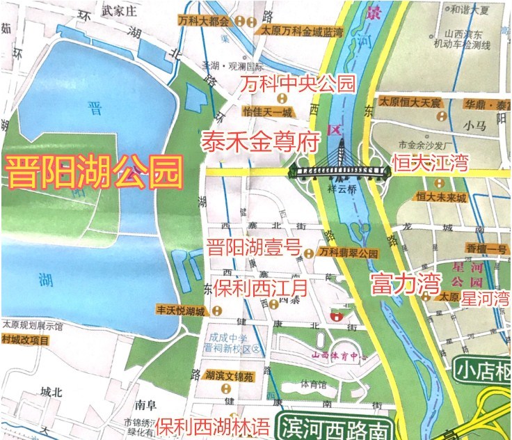 便利的交通条件   晋阳湖公园主要道路由环湖北路(建成),西中环南