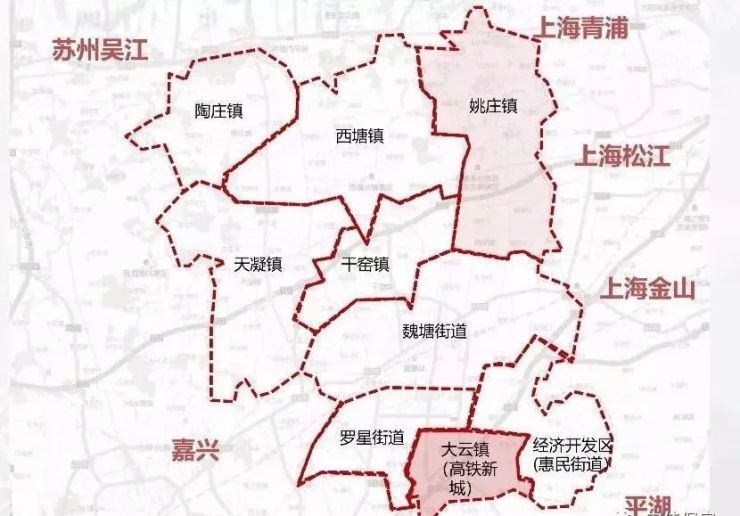 东接:上海松江区,北接:苏州吴江区 西接:嘉兴市 南相接: 平湖市