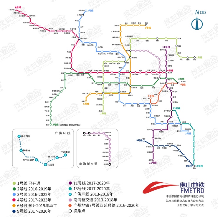 目前,佛山地铁规划情况: 已开通1条:1号线; 在建5条:2号线,3号线