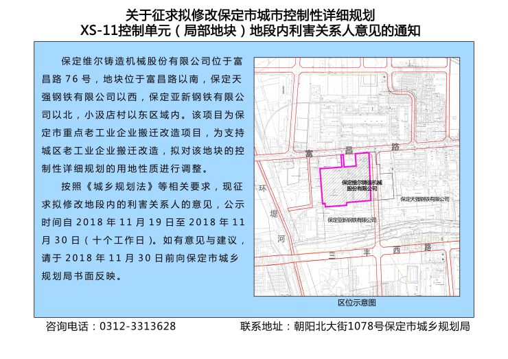 通知丨保定富昌路南老工业企业搬迁改造项目用地规划调整