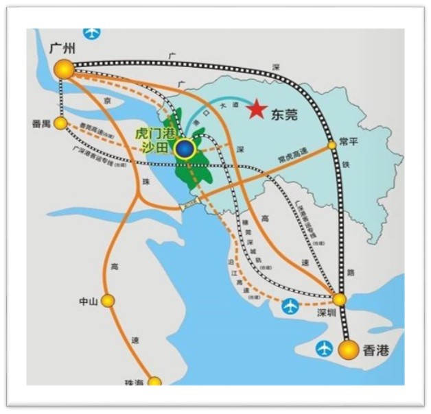 港湾大桥规划连接东莞港石化基地泥洲岛和沙田镇阇西村, 起点在港口