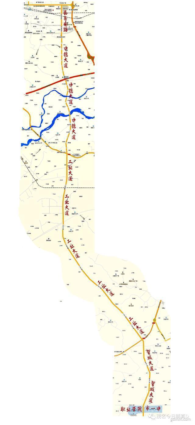 茂名市区的车流可以通过西粤南路,中德大道,工业大道,跨过325国道