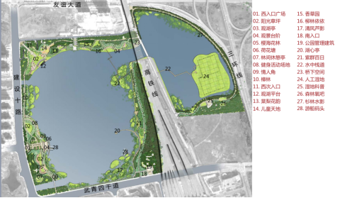 基于"一环,两片,五区"的规划结构,杨春湖公园依循高铁商务的定位,在