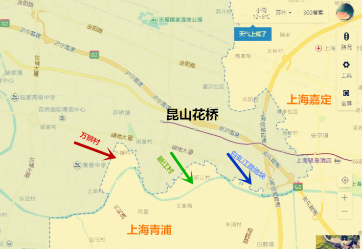 趣地理长在昆山花桥一侧的上海产权
