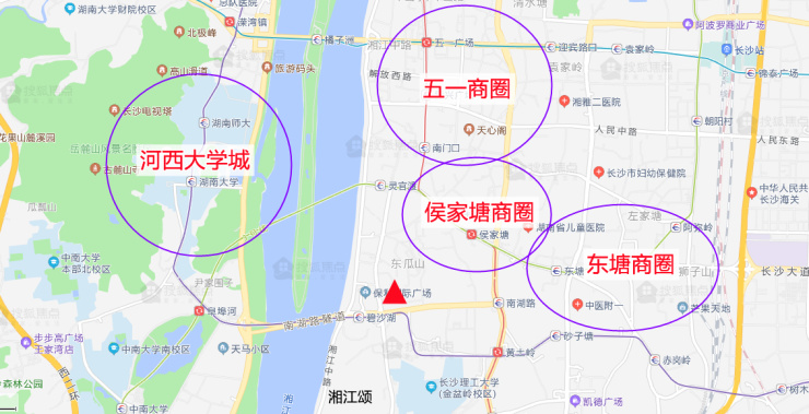 汇景城,荣悦台步步高等,往北不到1公里还有长沙热门的夜宵圣地冬瓜山