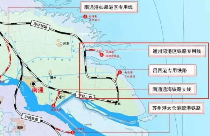 洋吕铁路途径通州湾,北沿江高铁(规划中)江海快线(规划中)从南通西站