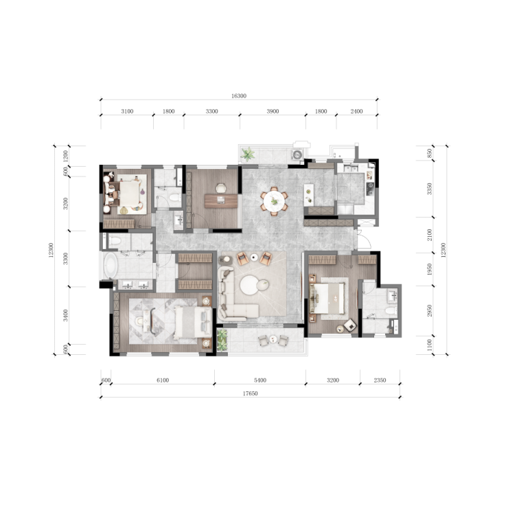 △建面约183㎡精装公园大平层洋房 户型鉴赏 正荣·紫阙台 区别于市场