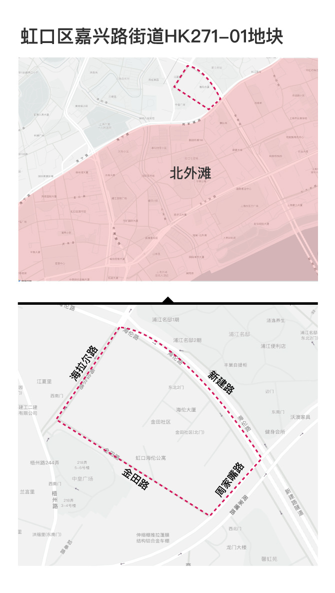 由于虹口区嘉兴路街道hk271-01地块与虹口区重点规划区北外滩顶级