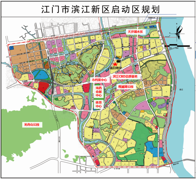 配图1:江门市区位图 配图2:滨江新区启动区规划图