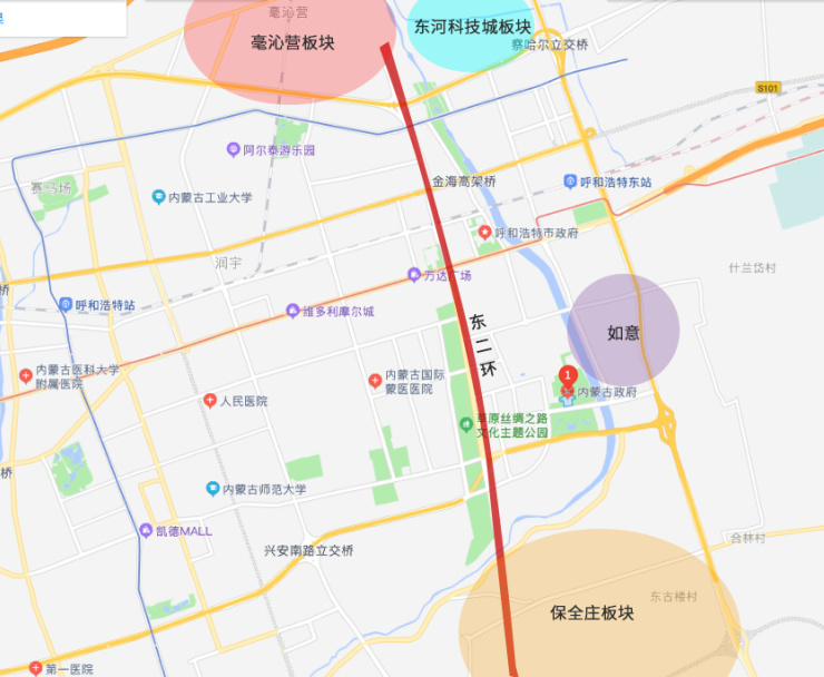呼市城东区域组团分布图