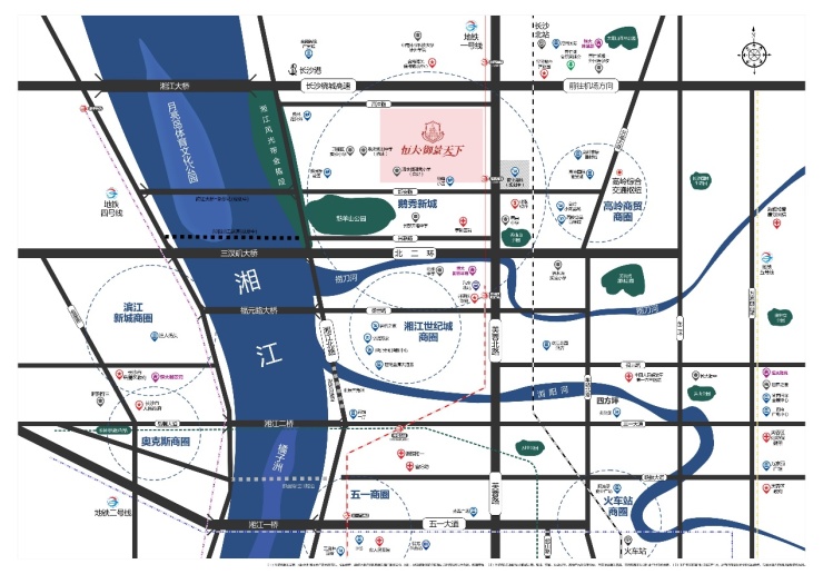 沿湘江北路可以贯通湘江世纪城商圈,伍家岭商圈,五一商圈等繁华生活圈