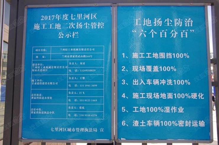 项目管理小组等,还专门设置了施工工地扬尘管控公示栏"六个百分百"