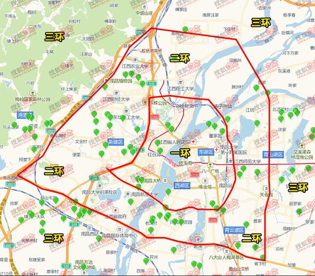 从上图可以看出,南昌一环线在售楼盘数量较少,主要在售楼盘集中在二环