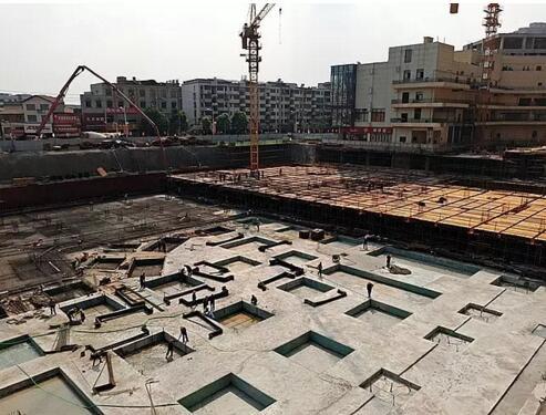 商业c区 地下室底板浇筑完成,负一层梁板支模完成50%