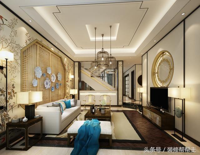 客厅设计 建筑面积:300平方 装修户型:独栋别墅装修 设计风格:新中式