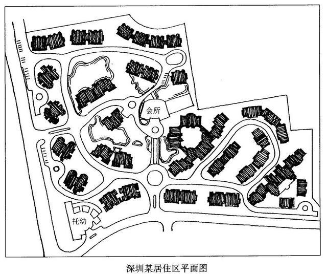 团的组合方式进行布置,每一组团都有较完整的组团中心绿地及游憩场地