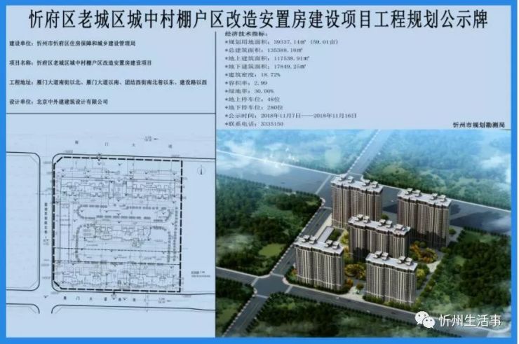 忻府区老城区城中村棚户区改造安置房建设项目工程规划公示牌