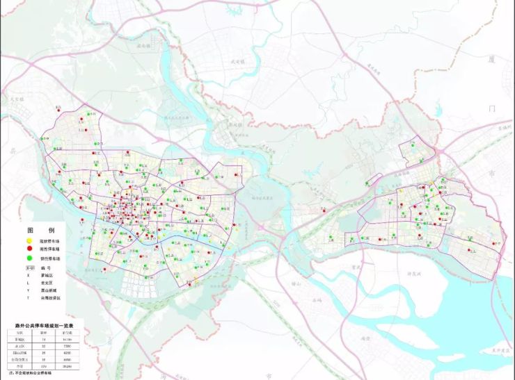 近期规划路外公共停车场66处,其中芗城区38处,龙文区12处,圆山新城8处