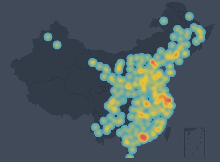 外来人口主要工作城市热力图