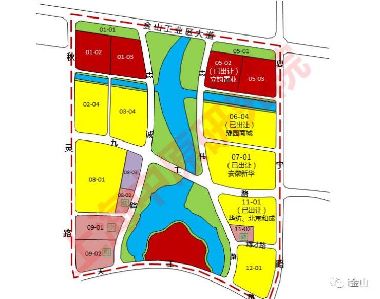 地块周边规划图 据了解,金山工业区将以金水湖为核心,围绕中心水体