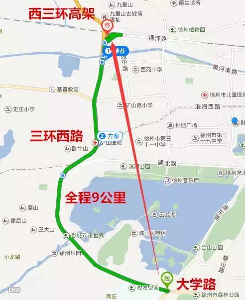 黄河路贯通工程路线起于迎宾大道和彭祖大道交叉口,止于大学路.