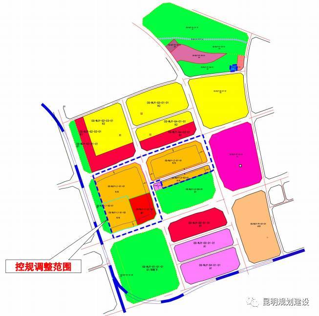 本次调整不包含交通网路,仅对地块性质,规划控制指标和面积进行调整.