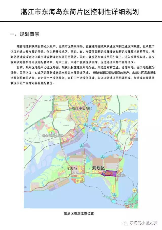 的规定依法 将《湛江市东海岛东简片区控制性详细规划(草案)》 成果