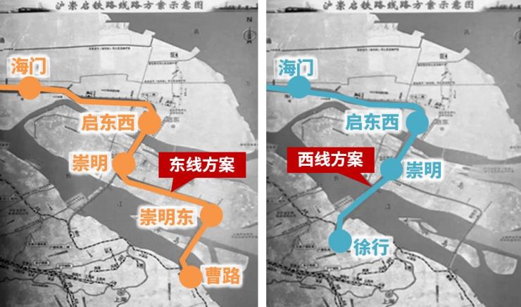 北沿江高铁(沪崇启段)线路示意图