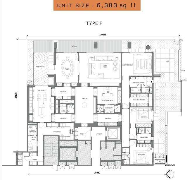 户型697㎡顶层复式 4个卧室5个卫生间(不包含佣人房)