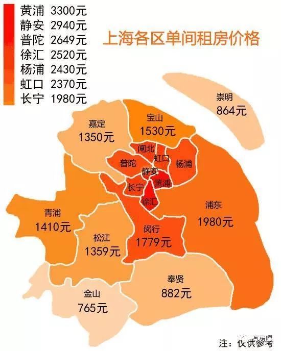 上海区域地图以及单间 上海市区:黄浦区和静安区房租最贵.