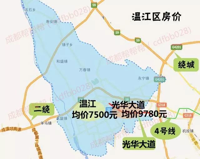 温江区房价地图温江2月房价均价为8900元/㎡,最近拿预售的楼盘非常多