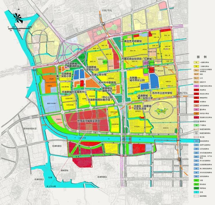 经新城核心商区,沿宝带西路向东接吴中区,规划区内设沧浪新城站,宝带