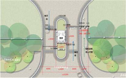 次入口中岗布局 成本控制:700元/㎡ 入口铺地材质品质感强;人车分流