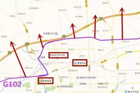 后,上跨省道s201木头凳至秦皇岛公路,地方铁路,经河东村后,上跨沙河