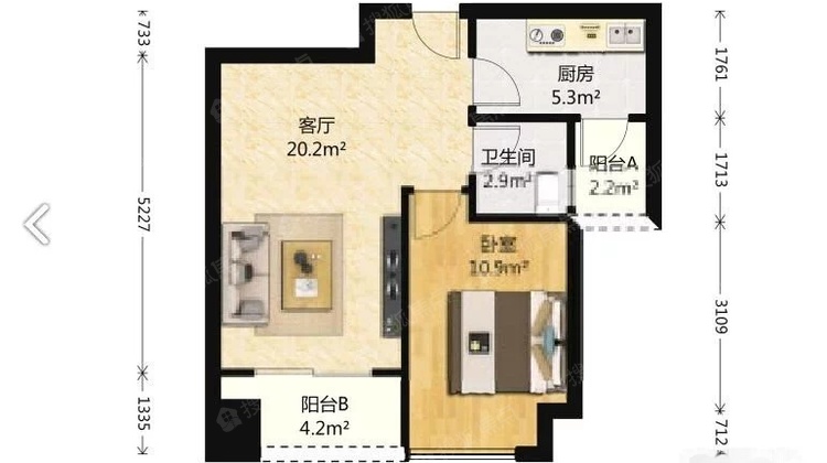 融景城尚峰 清水一室一厅 座北朝南 客厅大阳台 业主诚信出售