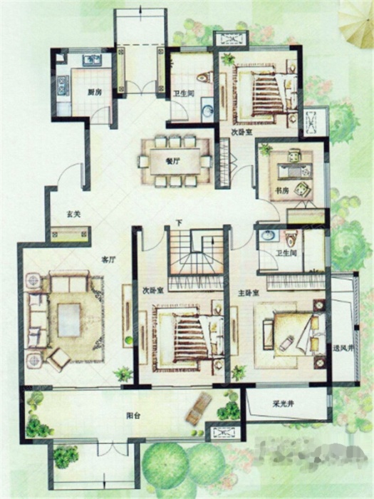 柏悦a户型f地上一层-4室2厅2卫-170.0㎡