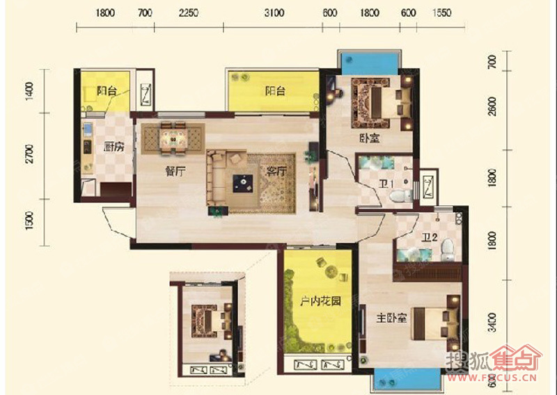 蓝山郡92.87㎡户型图
