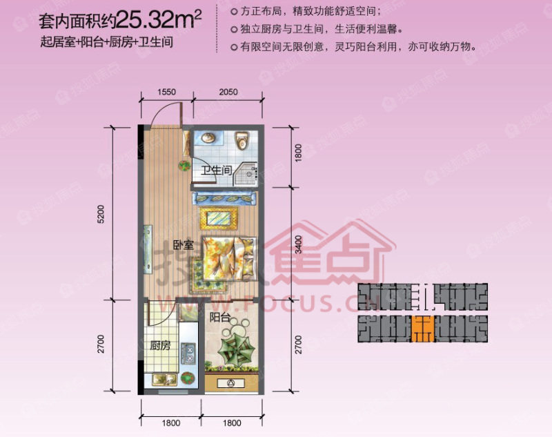 金融街金悦城1号楼单间配套户型套内25.32㎡