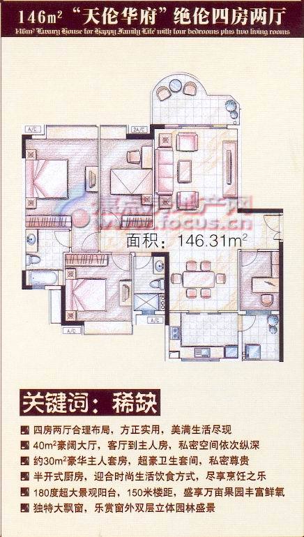 颐景华苑146平方米天伦华府单元平面