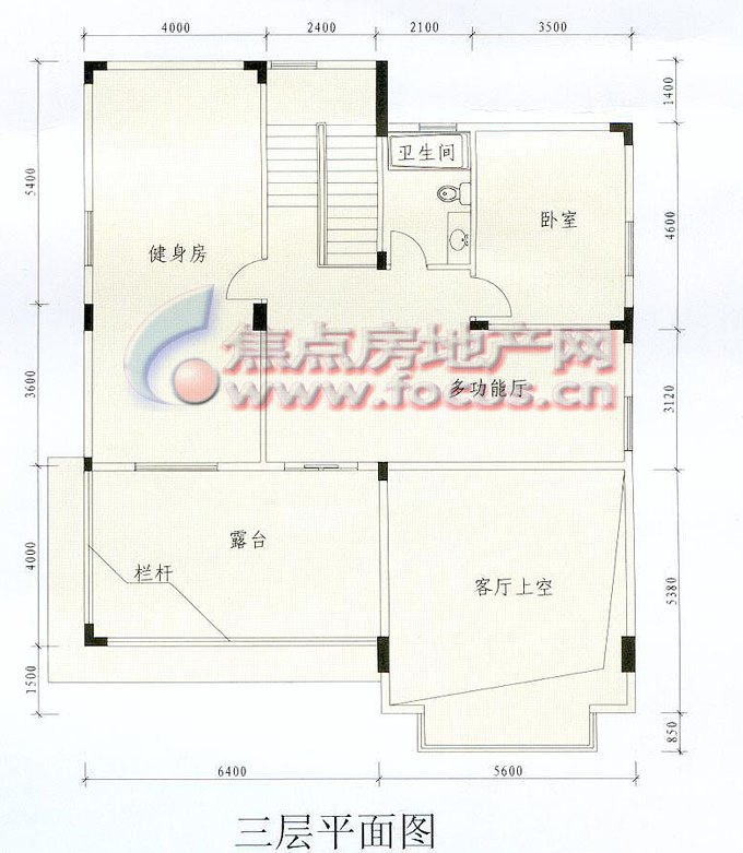 南航碧花园d2c型斜屋面欧式别墅三层平面图户型