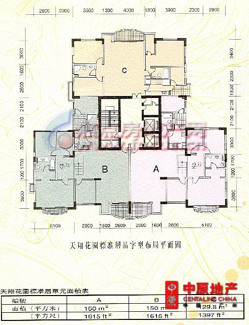 天翔花园天翔花园标准层品字型布局_天翔花园户型图-广州搜狐焦点网