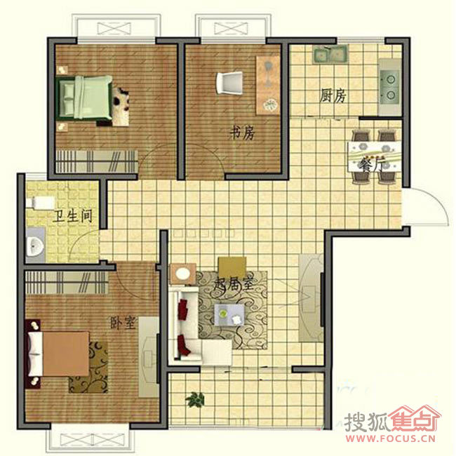 尚东国际95平米三室两厅一卫b1_尚东国际户型图-济南