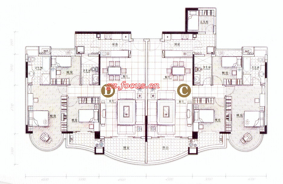 珠江帝景爱琴心殿·赏湖轩13层c,d座标准层平面_珠江帝景户型图-广州