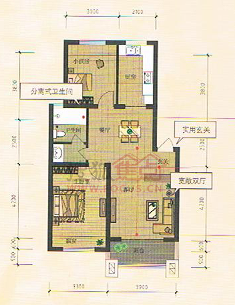 两房一厅一卫一厨图片,两房一厅一厨一楼梯图,90平米两室一厅户型图(第2页)_大山谷图库