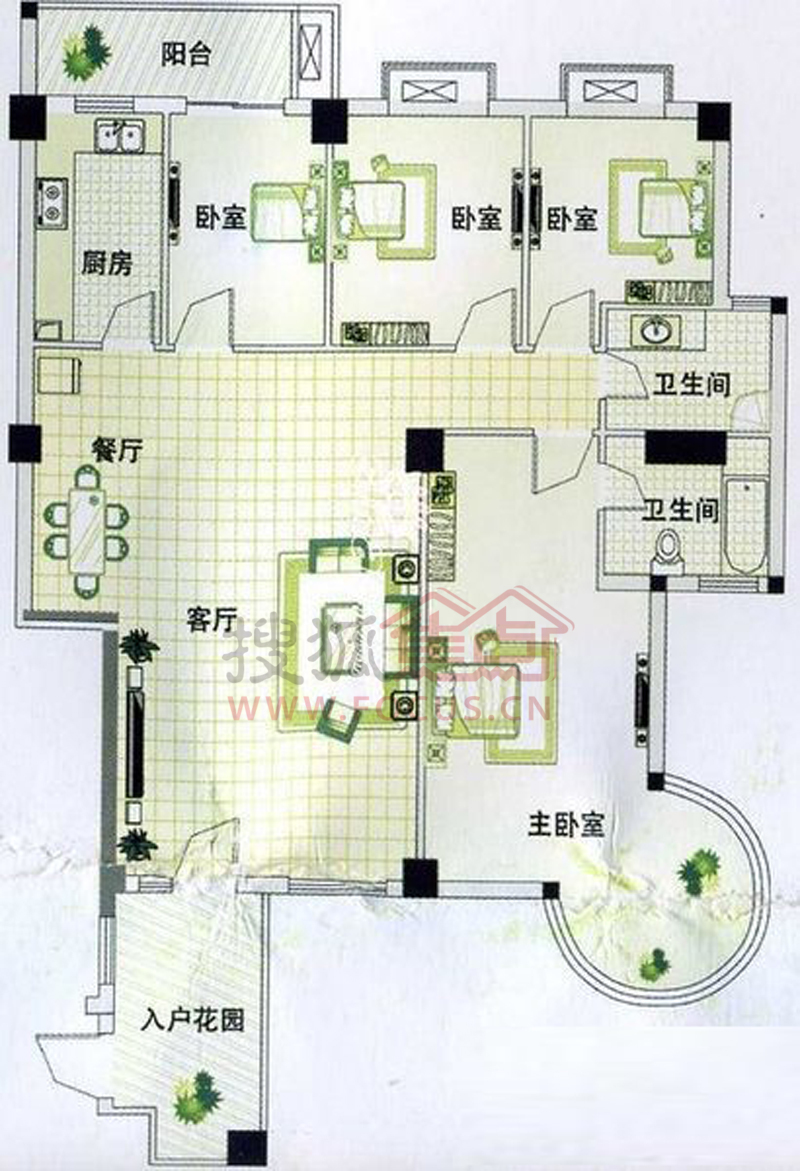 城市山水豪园4室户型图4室2厅2卫1厨