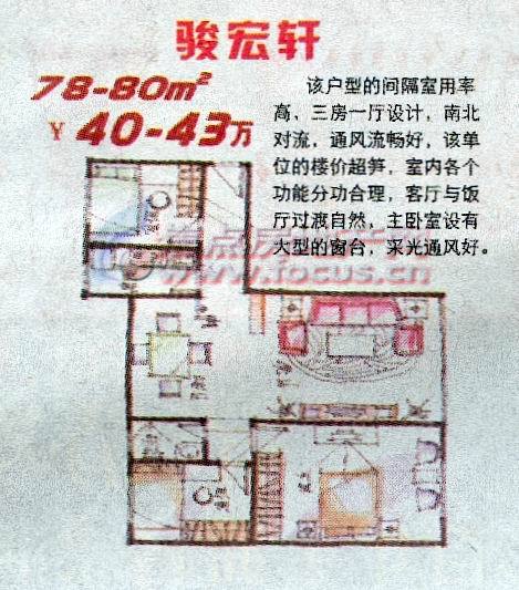 骏景花园骏景花园骏宏轩78-80平方米单元平面_骏景花园户型图-广州