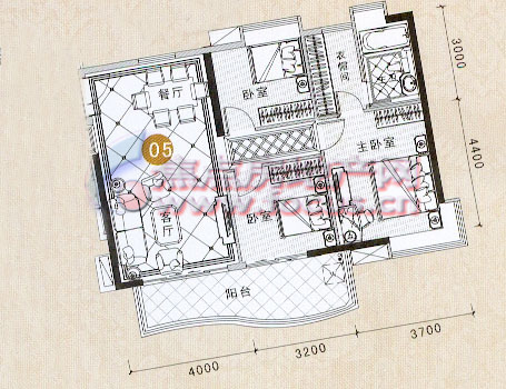 富力银禧花园a7栋御江景12-26层05单元125.07㎡三房两厅