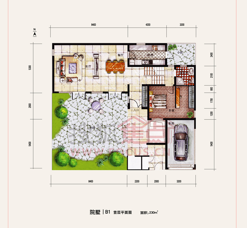 社会山独立制别墅 院墅 约230平米 b1(首层平面图)户型